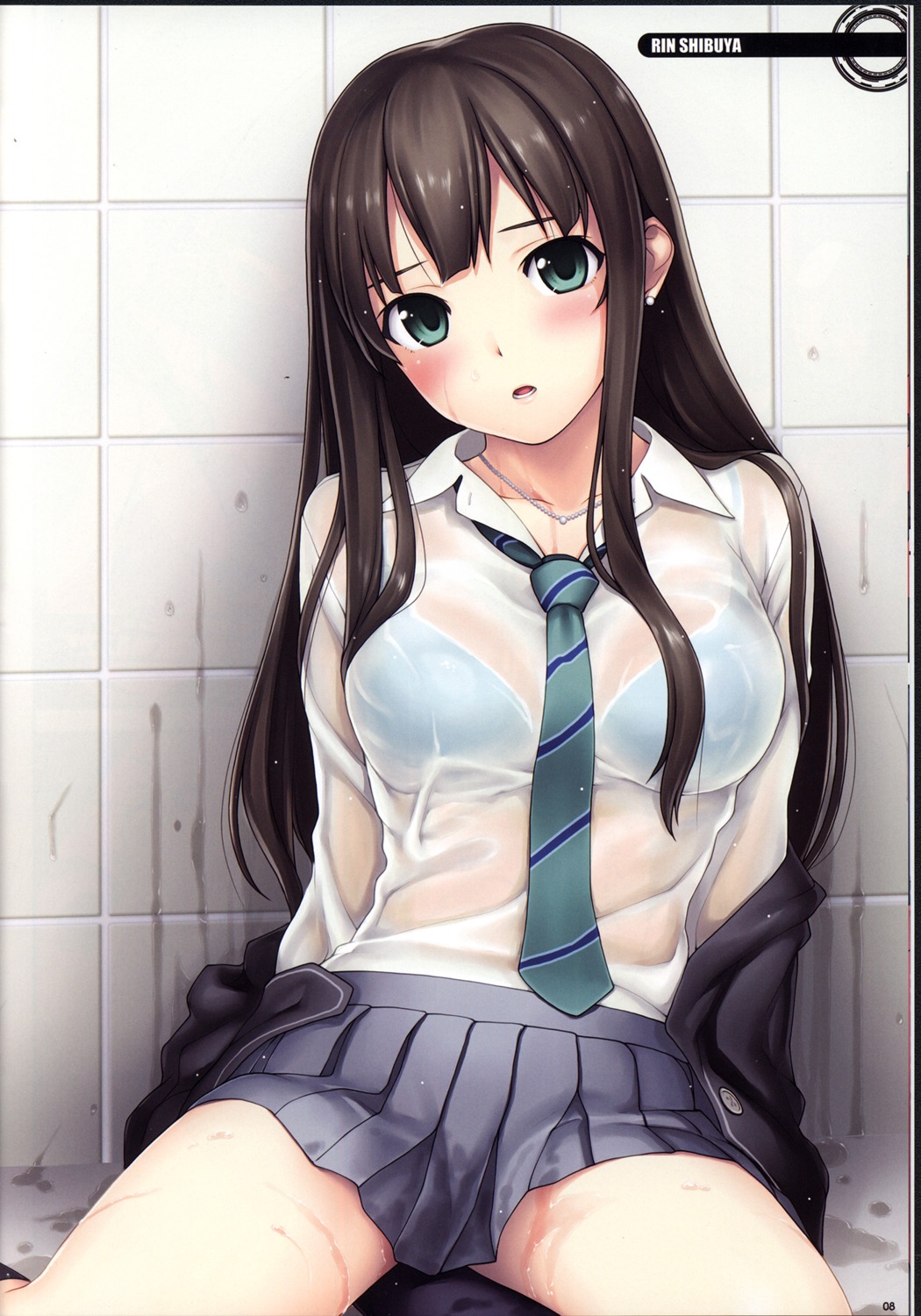 bra fomalhaut see_through seifuku shibuya_rin tanaka_shoutarou the_idolm@ster the_idolm@ster_cinderella_girls wet wet_clothes