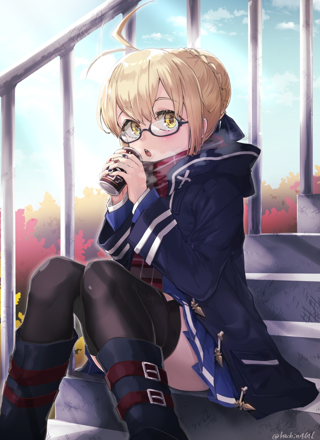 fate/grand_order heroine_x_alter kachin megane skirt_lift thighhighs