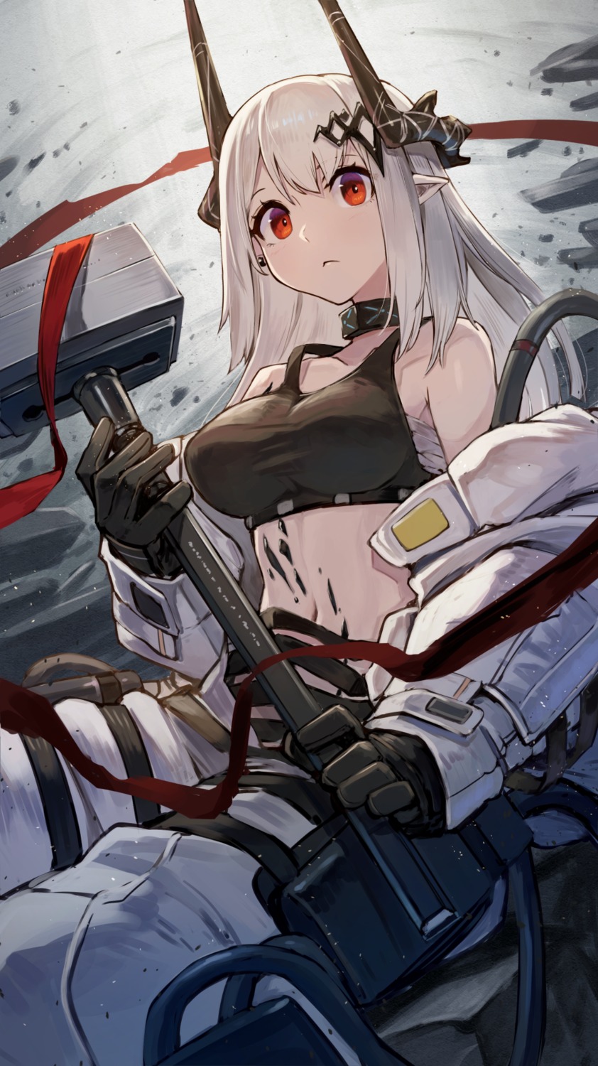 arknights garter horns mudrock_(arknights) pointy_ears tagme weapon