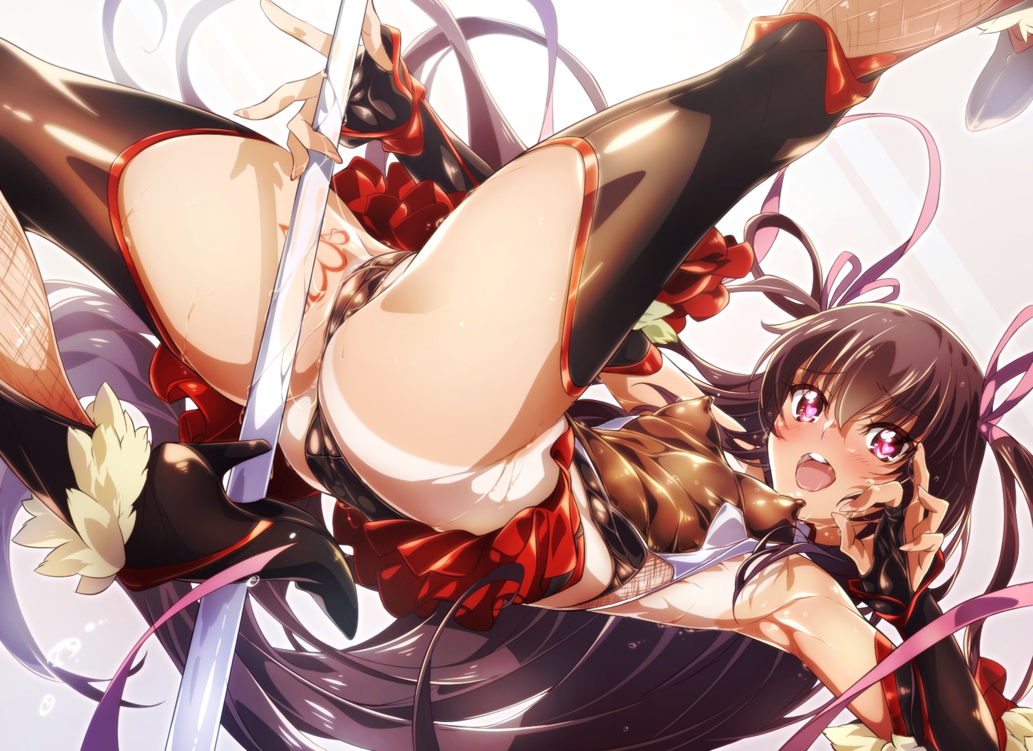 ass cameltoe erect_nipples heels mizuki_yukikaze niko_(tama) no_bra pantsu pussy_juice taimanin_yukikaze tan_lines tattoo thighhighs