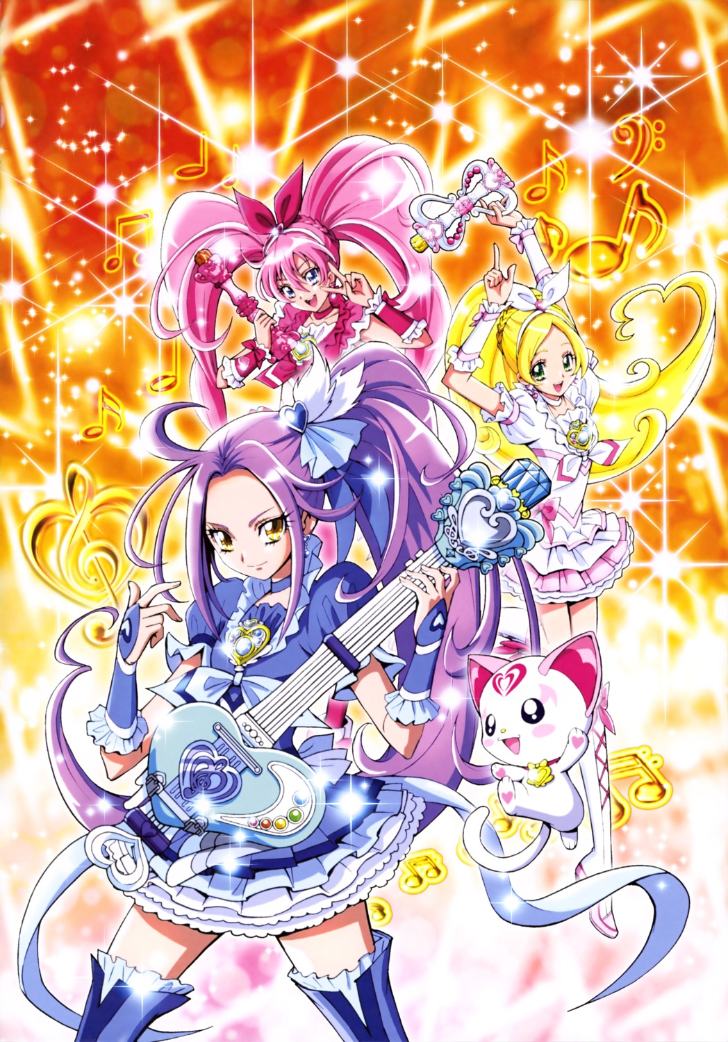 dress guitar heels houjou_hibiki hummy kamikita_futago kurokawa_ellen minamino_kanade precure suite_precure thighhighs weapon