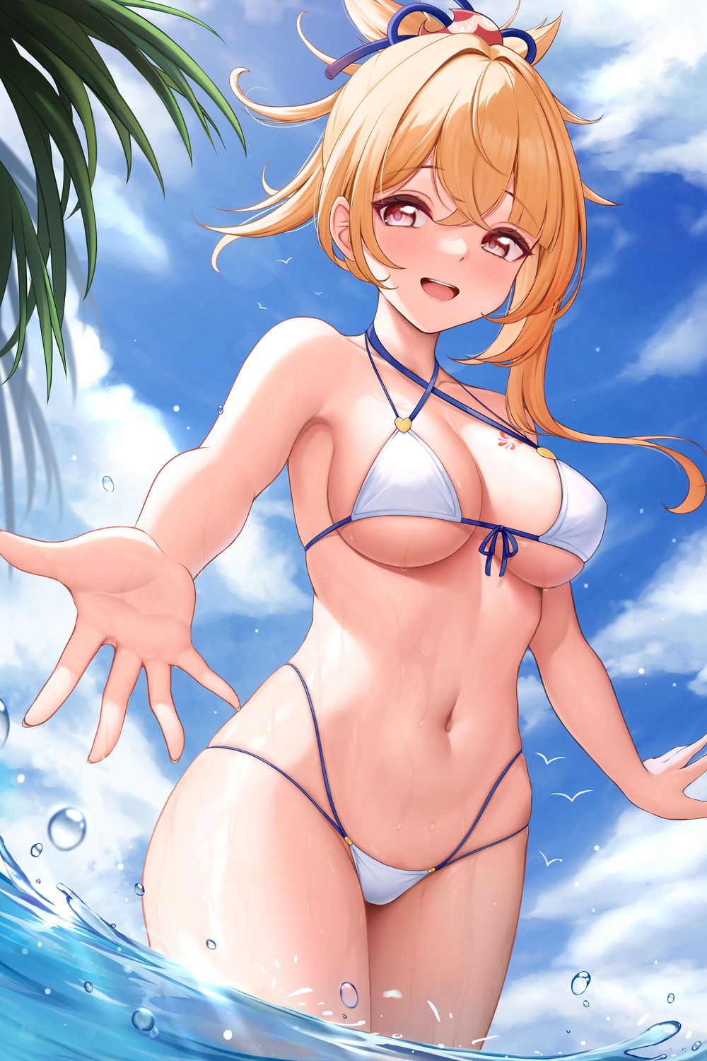 bikini genshin_impact mu_xue swimsuits tattoo wet yoimiya