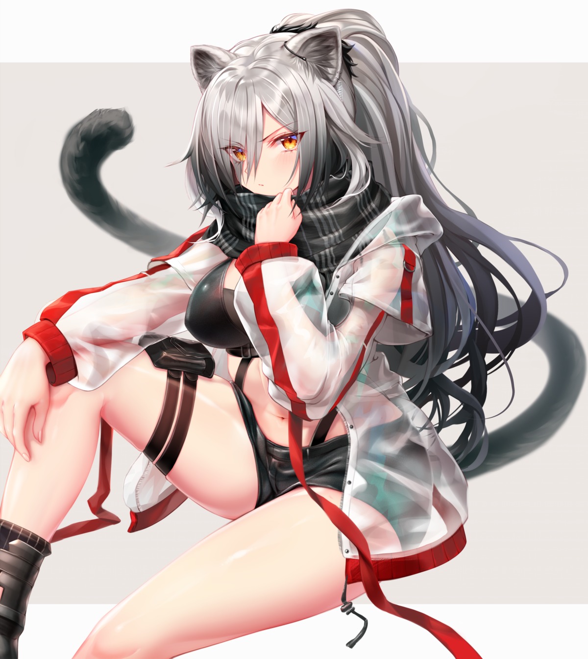 animal_ears arknights garter schwarz_(arknights) see_through sukemyon tail