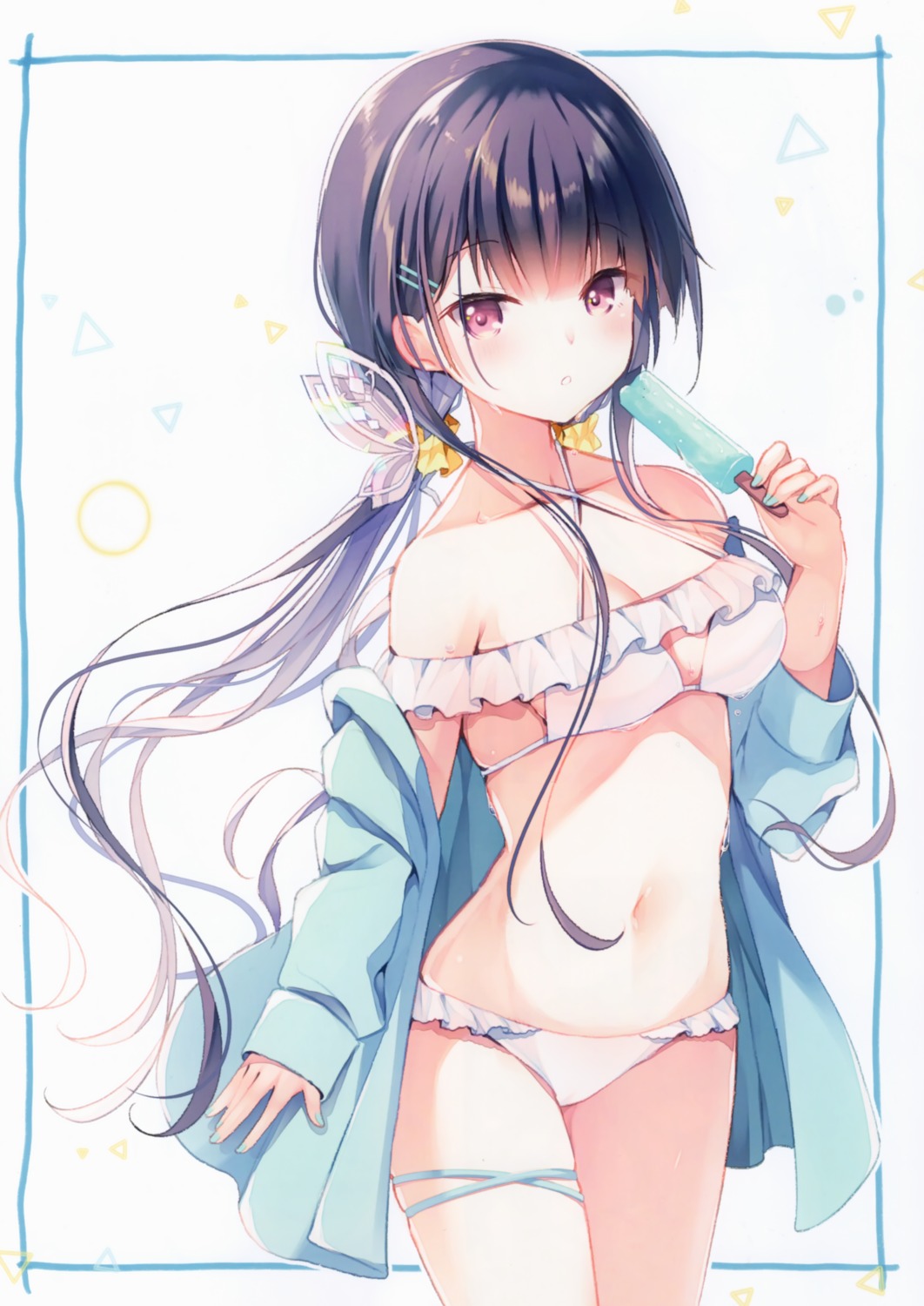 bikini cleavage humuyun kazari_(humuyun) nekone_cotton open_shirt swimsuits