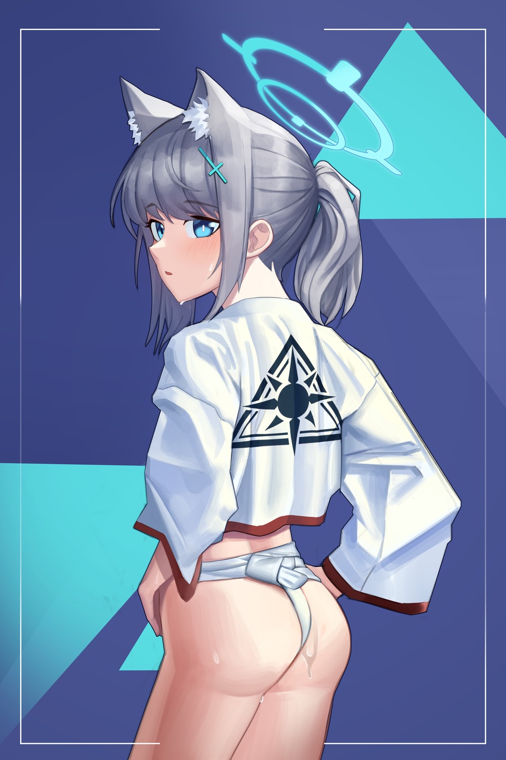 animal_ears ass blue_archive fundoshi halo japanese_clothes nekomimi sunaookami_shiroko tagme thong wet