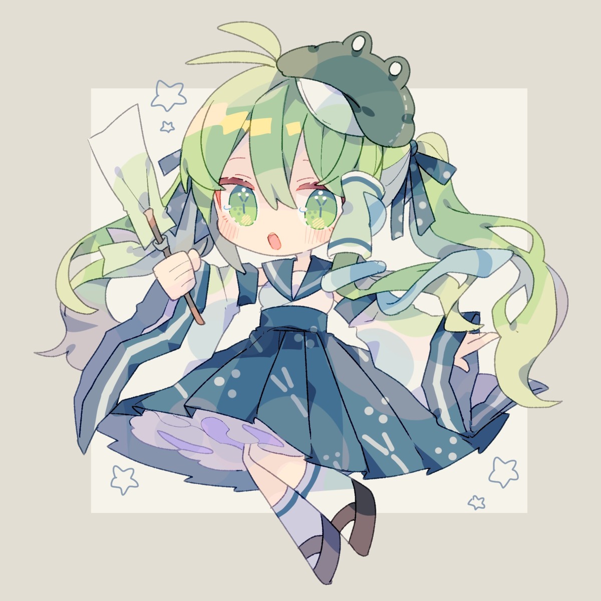 chibi japanese_clothes kochiya_sanae nikorashika skirt_lift touhou