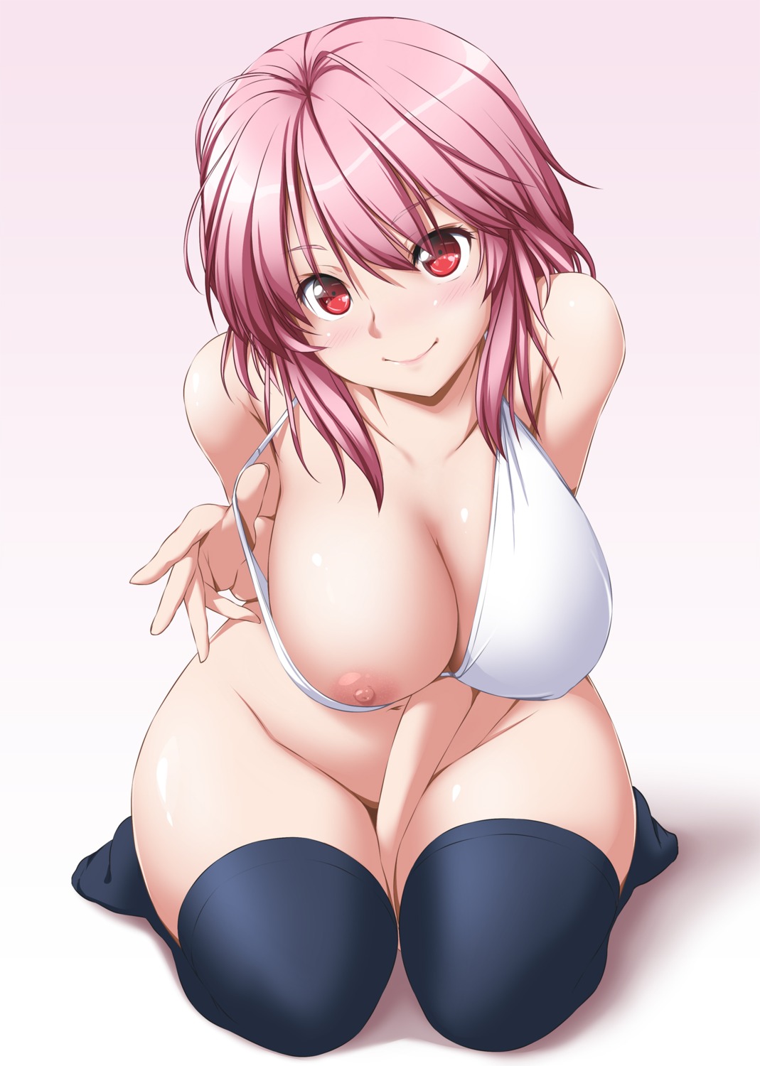 bikini_top bottomless breasts nipples nori_tamago saigyouji_yuyuko swimsuits thighhighs touhou undressing