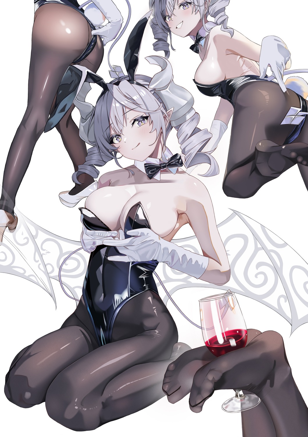 animal_ears auguste bunny_ears bunny_girl feet labrynth_of_the_silver_castle no_bra pantyhose tail undressing wings yugioh