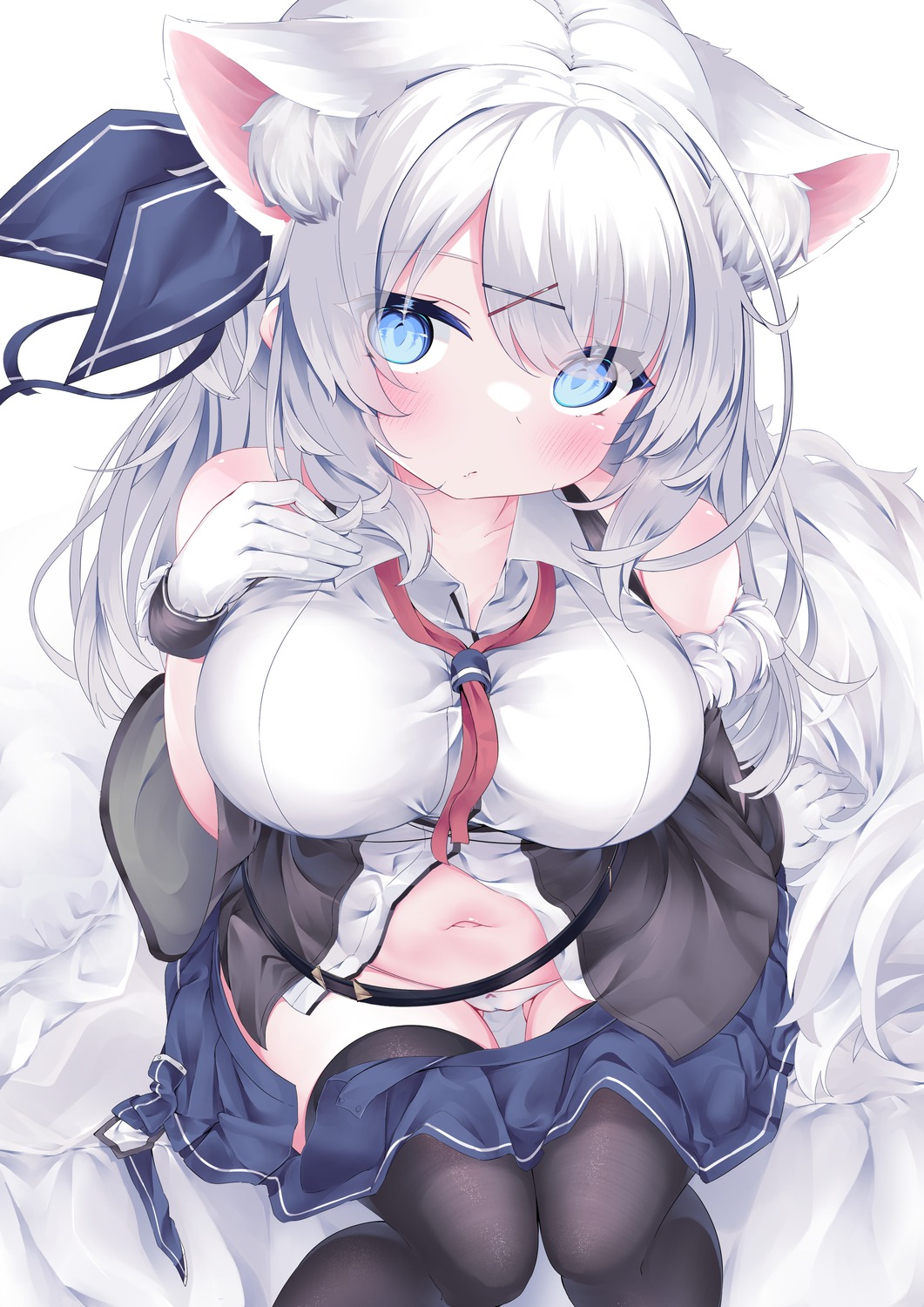 animal_ears breast_hold cameltoe konagi_(konachi_e) pantsu seifuku tail thighhighs thong