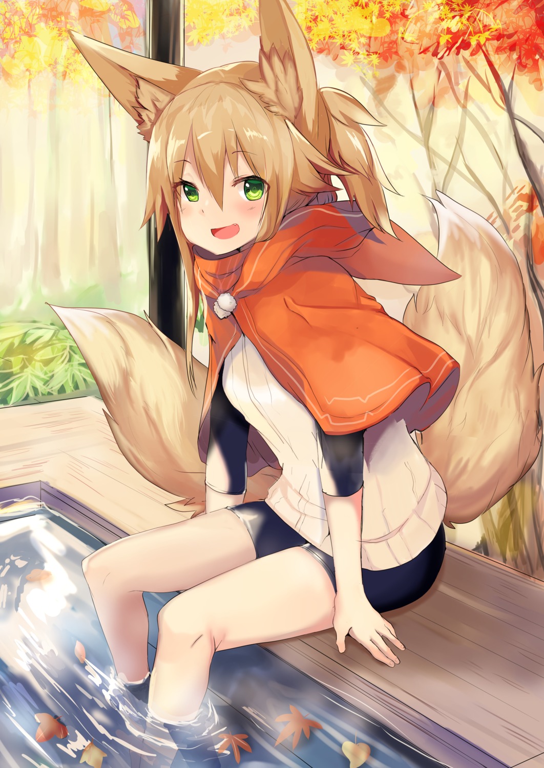 animal_ears bike_shorts haik kitsune tail wet