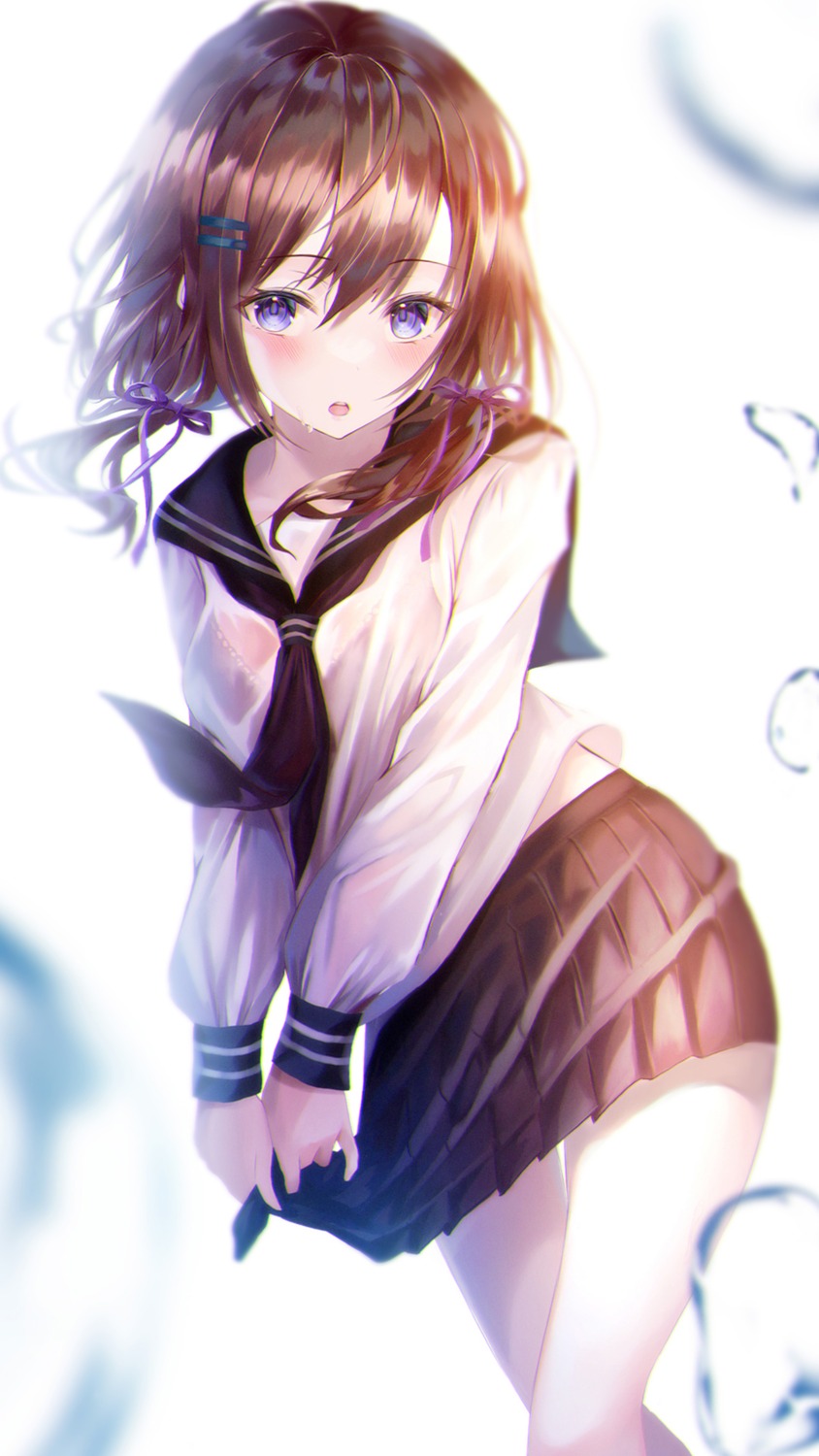 bra see_through seifuku skirt_lift wet_clothes yk_(pixiv43531291)