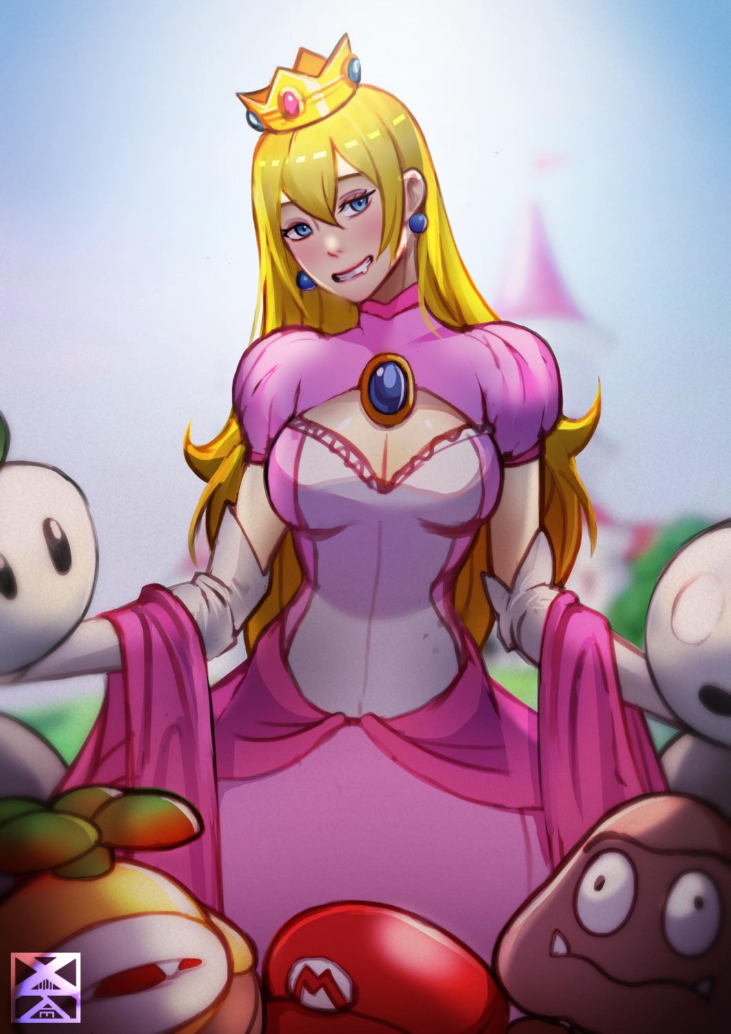 cleavage dress mario_bros. princess_peach_toadstool sketch xuuikie_ashe