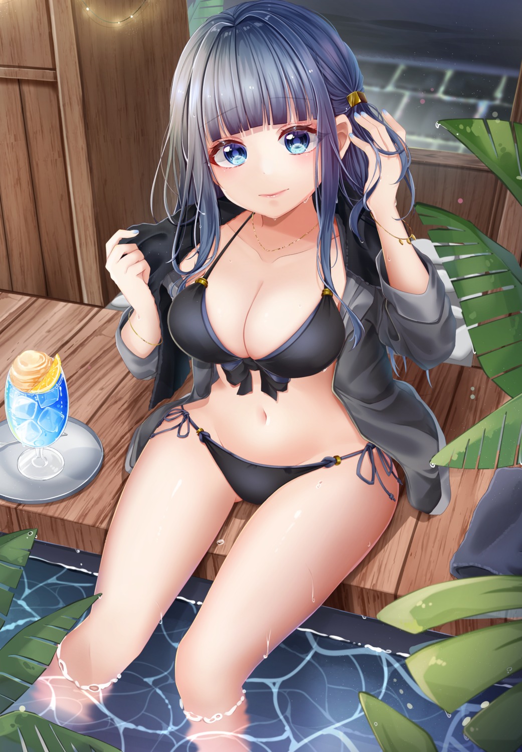 bikini open_shirt swimsuits tagme wet