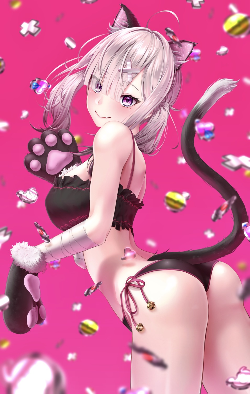 animal_ears ass bandages bra momonoko_noko nekomimi nijisanji pantsu string_panties sukoya_kana tail