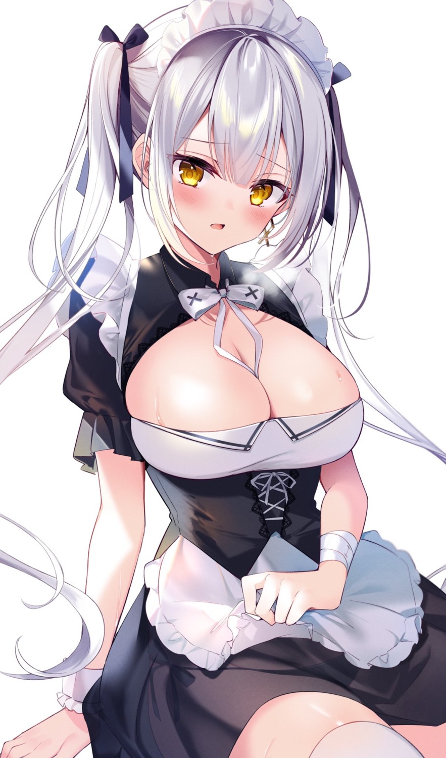 cleavage kisaragi_yuri maid no_bra thighhighs