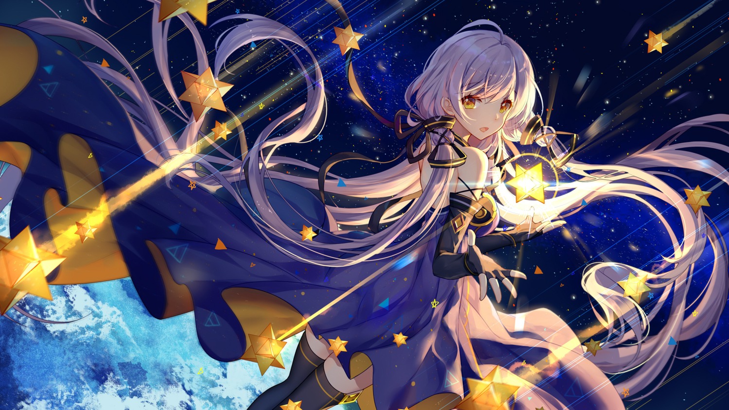 bison_cangshu dress stardust_(vocaloid) thighhighs vocaloid wallpaper witch_weapon