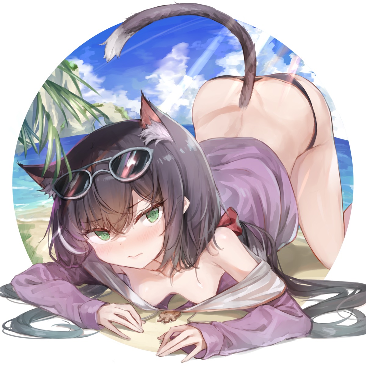 7gao animal_ears bikini karyl_(princess_connect) megane nekomimi no_bra open_shirt princess_connect princess_connect!_re:dive swimsuits tail