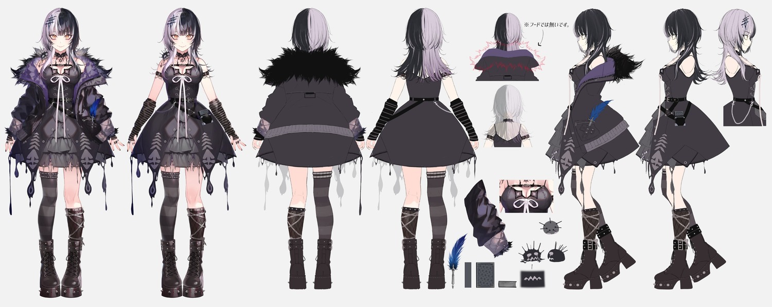 character_design cleavage dress gothic_lolita heels hololive hololive_english kayahara lolita_fashion shiori_novella thighhighs