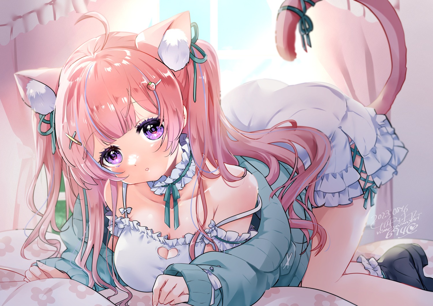 animal_ears himeyamayuri indie_virtual_youtuber itigori_ena nekomimi no_bra sweater tail