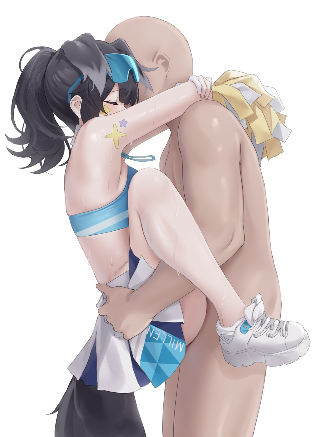 animal_ears blue_archive cheerleader halo inumimi naked nekozuka_hibiki no_bra sex shengtian skirt_lift tail tattoo