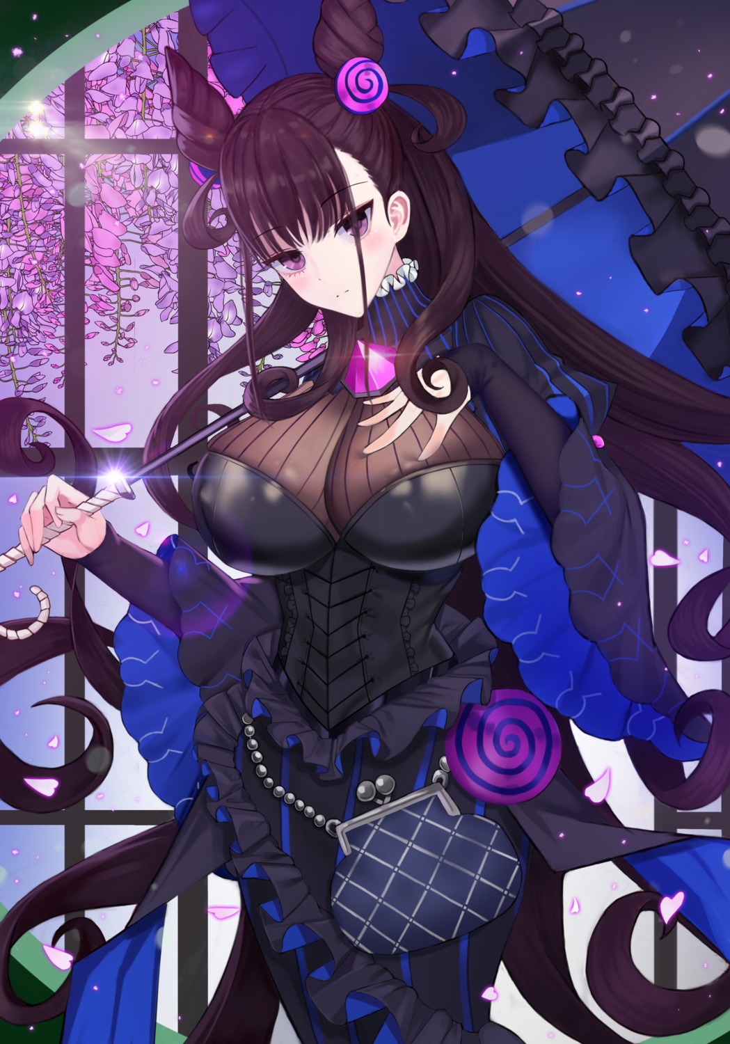 dress erect_nipples fate/grand_order lolita_fashion mergerri murasaki_shikibu_(fate) umbrella