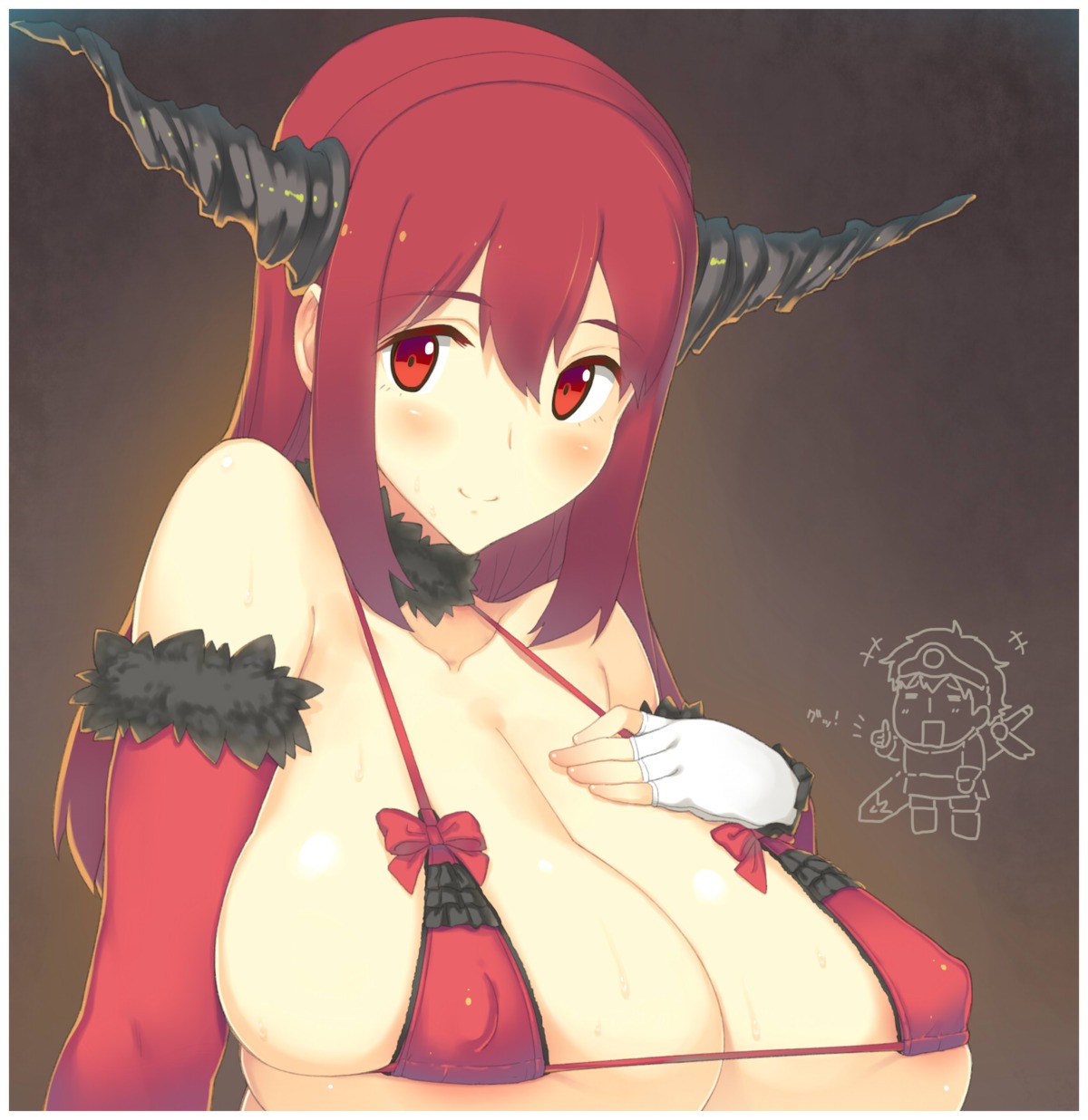 bra cleavage erect_nipples horns lingerie maou_(maoyuu_maou_yuusha) maoyuu_maou_yuusha yn_red