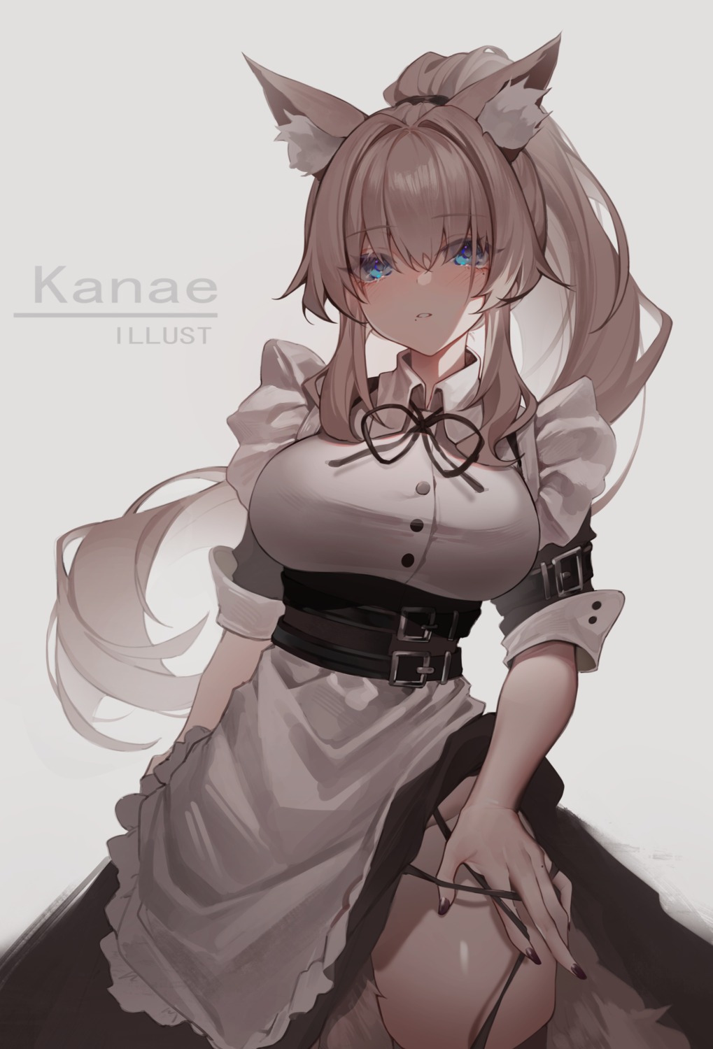 animal_ears jpeg_artifacts maid pantsu panty_pull shiro_kanae skirt_lift stockings thighhighs undressing