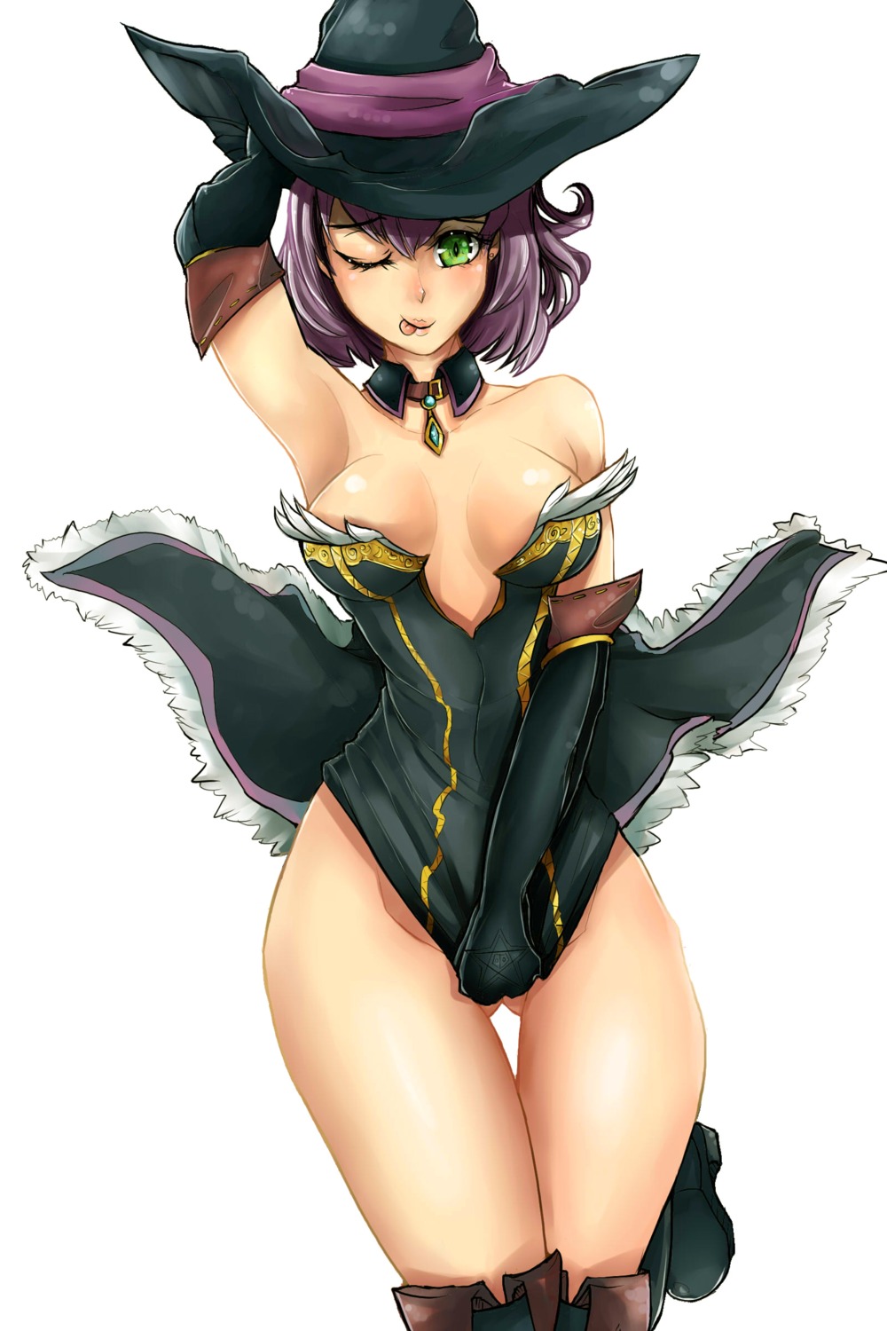 bottomless cleavage no_bra pedokumasensei thighhighs witch