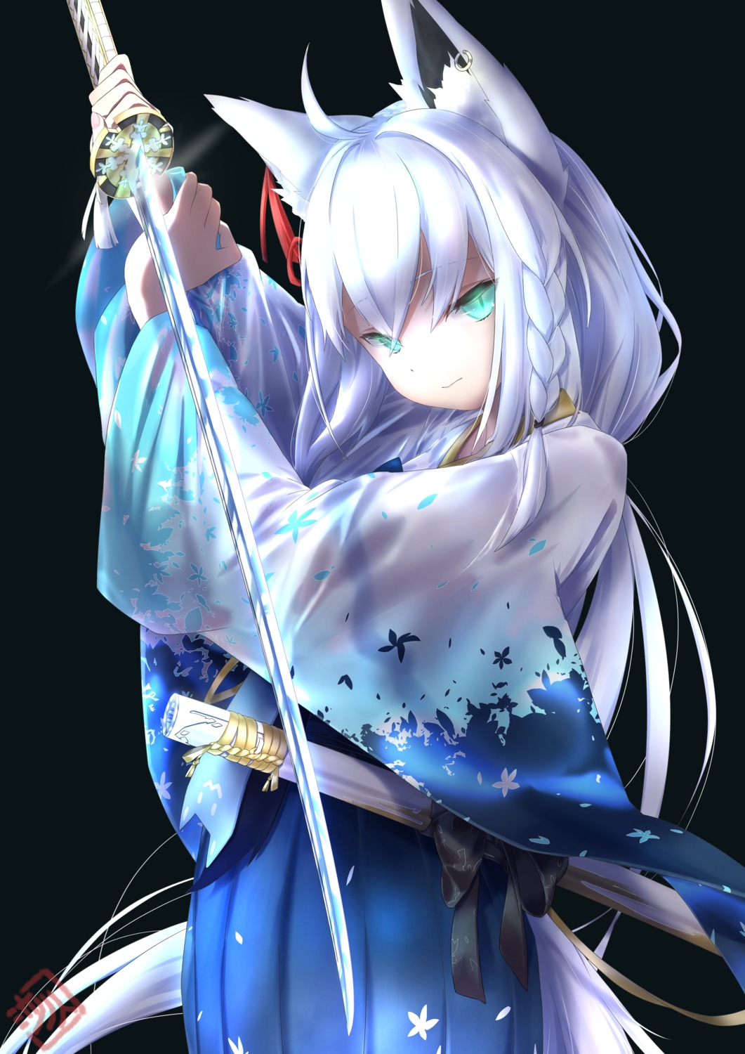 animal_ears hololive hololive_gamers japanese_clothes kitsune nakinohito shirakami_fubuki sword