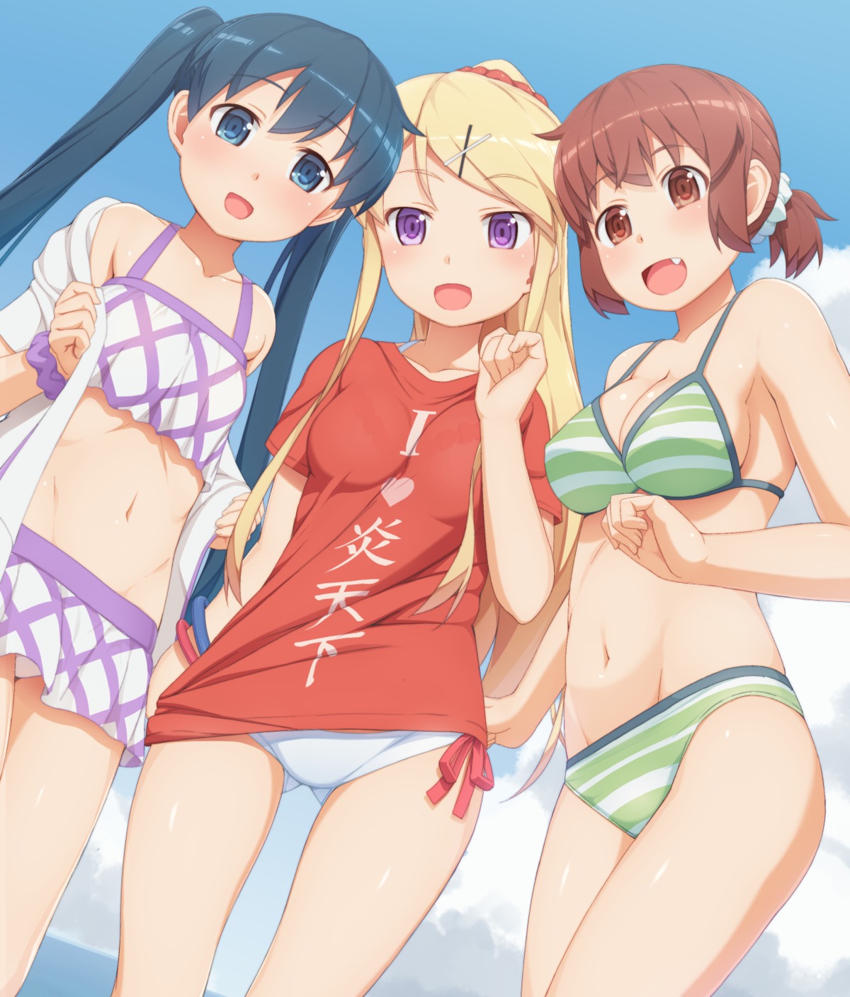 bikini cleavage inokuma_youko kin'iro_mosaic komichi_aya kujou_karen swimsuits tachimi_(basue)