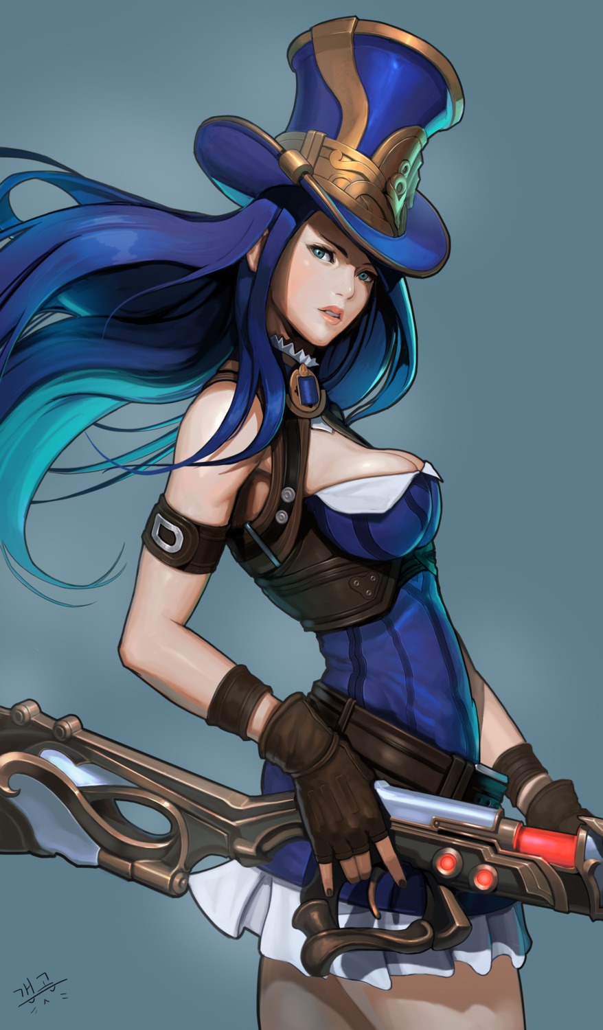 caitlyn cleavage dress gun league_of_legends showcat