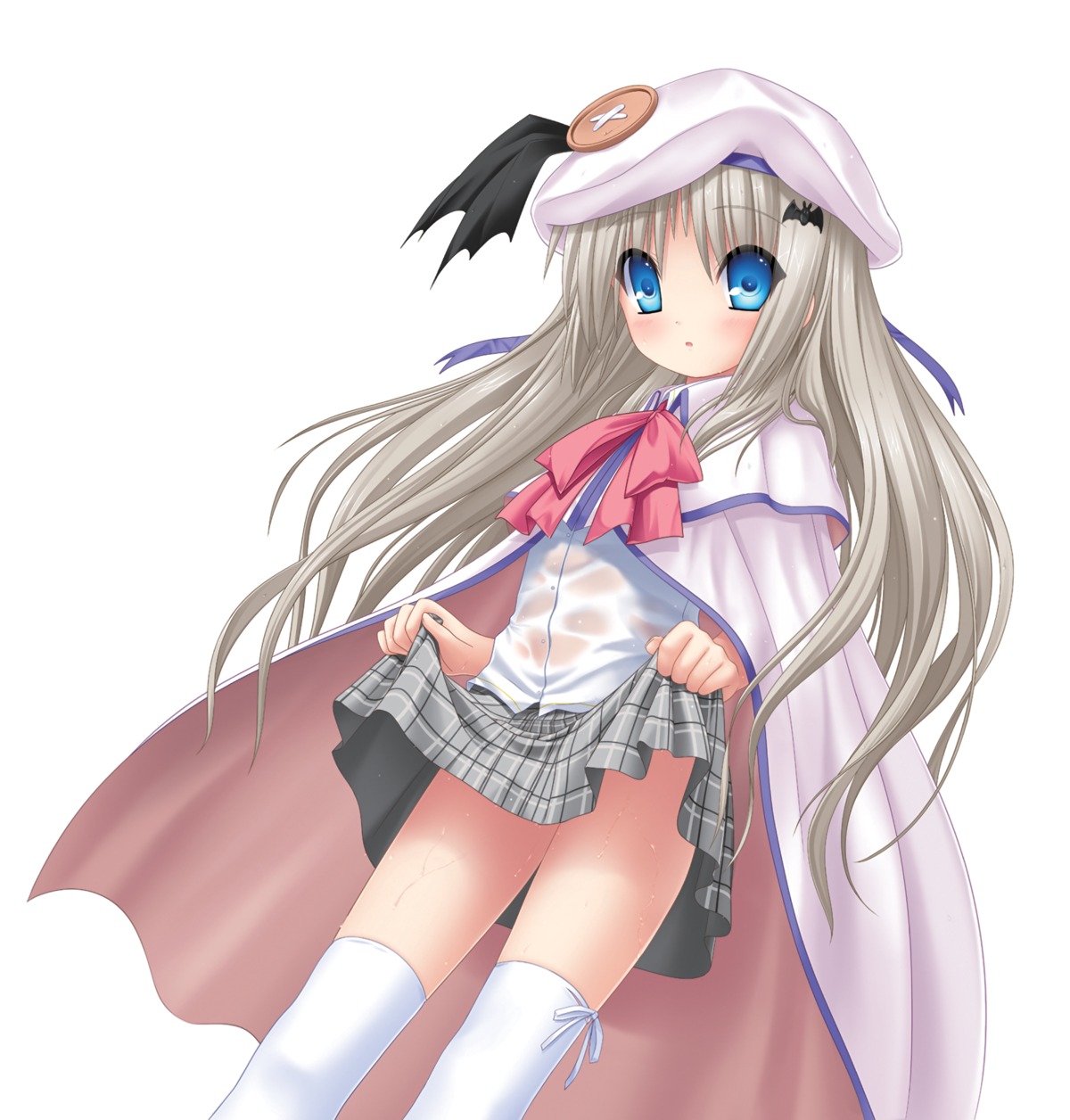 key kud_wafter little_busters! loli na-ga noumi_kudryavka see_through seifuku skirt_lift thighhighs wet wet_clothes