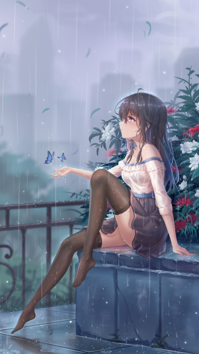 bra see_through skirt_lift thighhighs wet wet_clothes yelan_xing_xuan