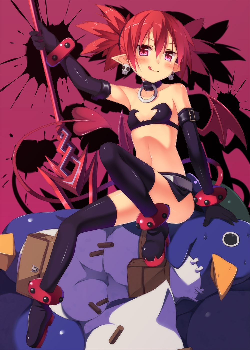 disgaea etna kinta_(distortion) loli pointy_ears prinny tail thighhighs weapon wings