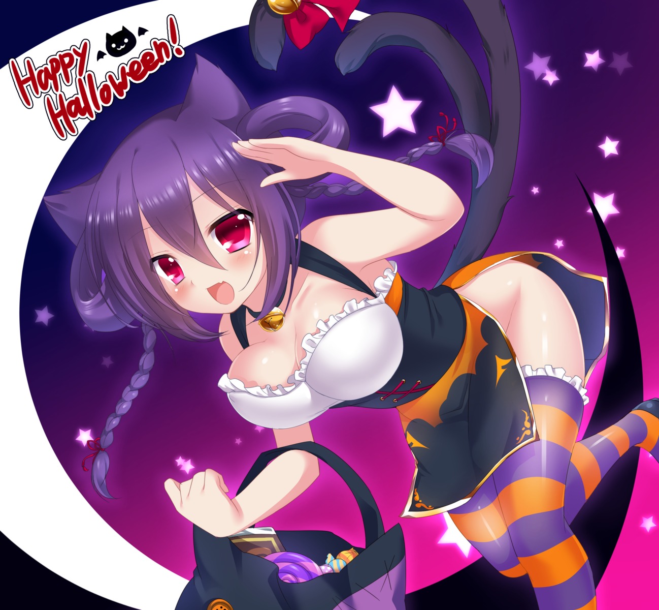 animal_ears cleavage erect_nipples halloween muraji0419 nekomimi nopan tail thighhighs