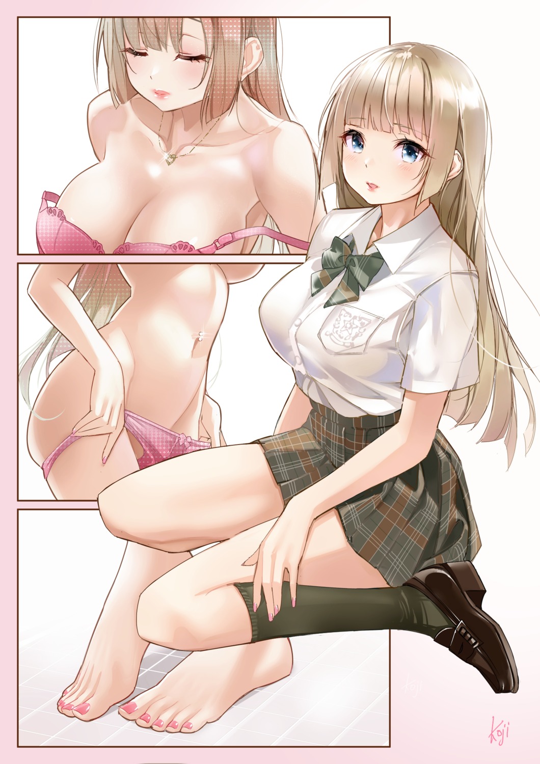 bra koji_(kojikojimdw) pantsu panty_pull seifuku undressing