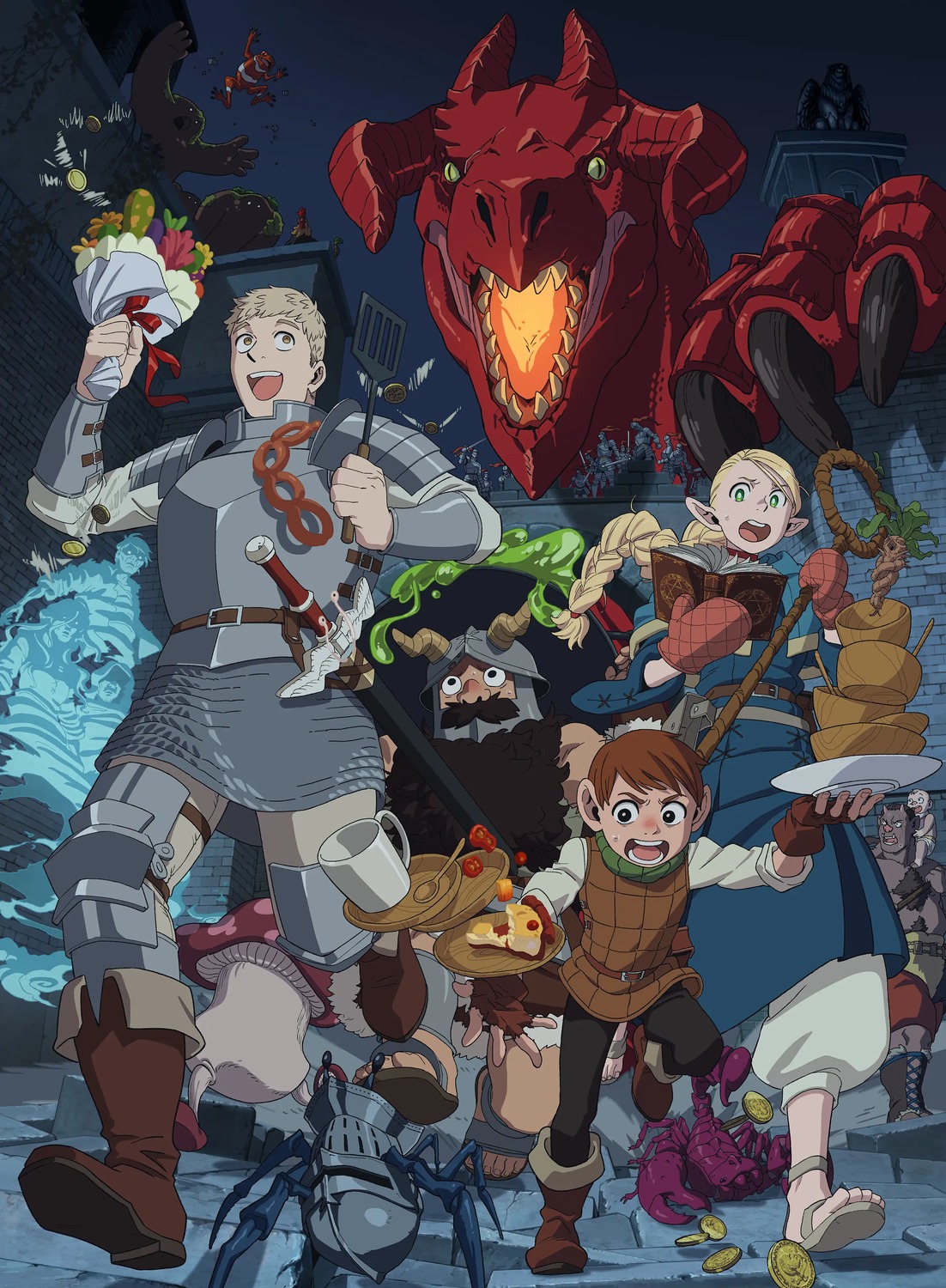 armor chilchuck_tims dungeon_meshi elf horns laios_thorden marcille_donato monster pointy_ears senshi sword weapon