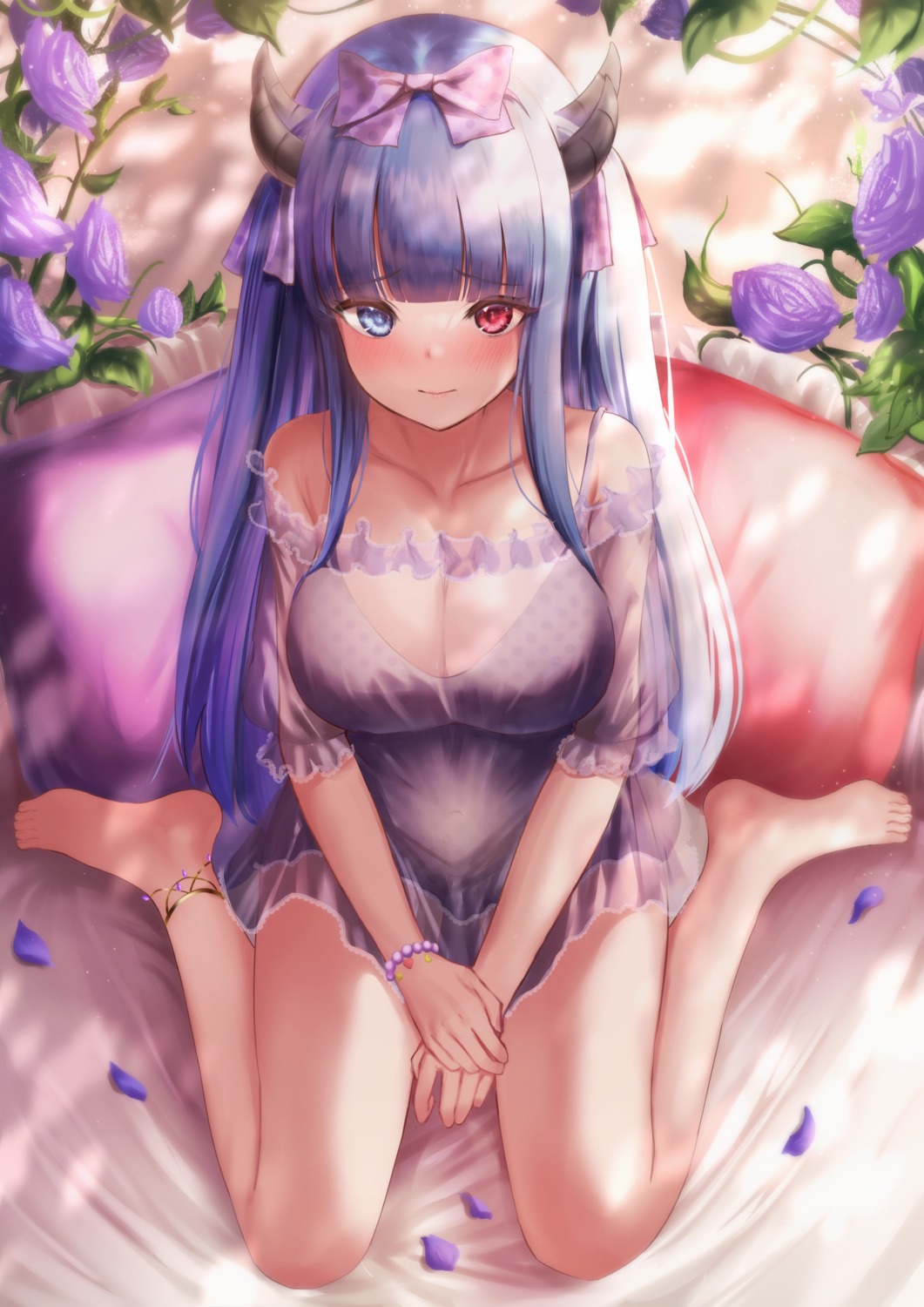 azur_lane cleavage dress heterochromia horns ibuki_(azur_lane) moshi_imo see_through