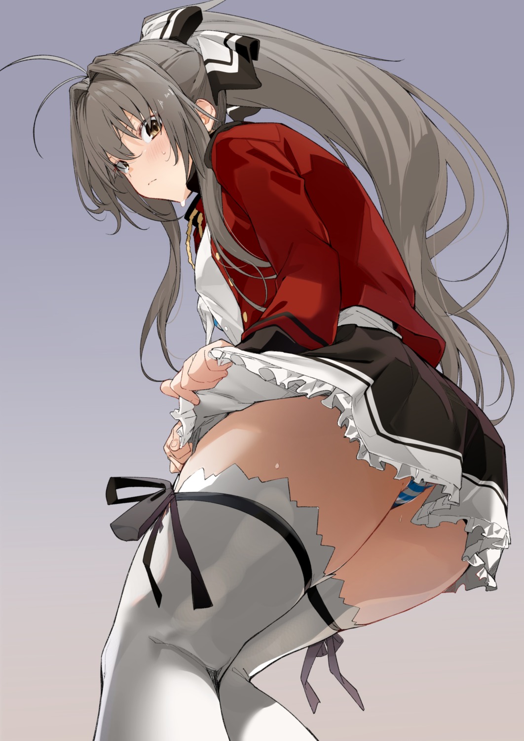 amagi_brilliant_park cameltoe pantsu sento_isuzu shimapan skirt_lift thighhighs uniform uno_ryoku