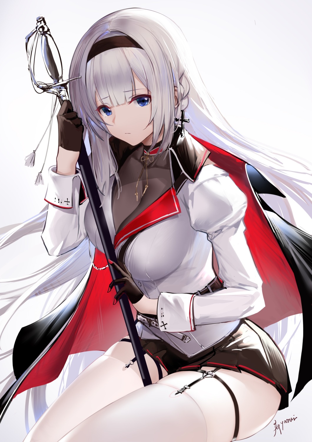 an_yasuri artist_revision azur_lane garter mainz_(azur_lane) stockings sword thighhighs uniform