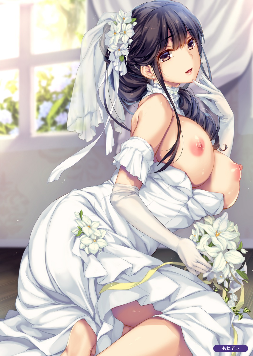 breasts dress monety nipples no_bra wedding_dress