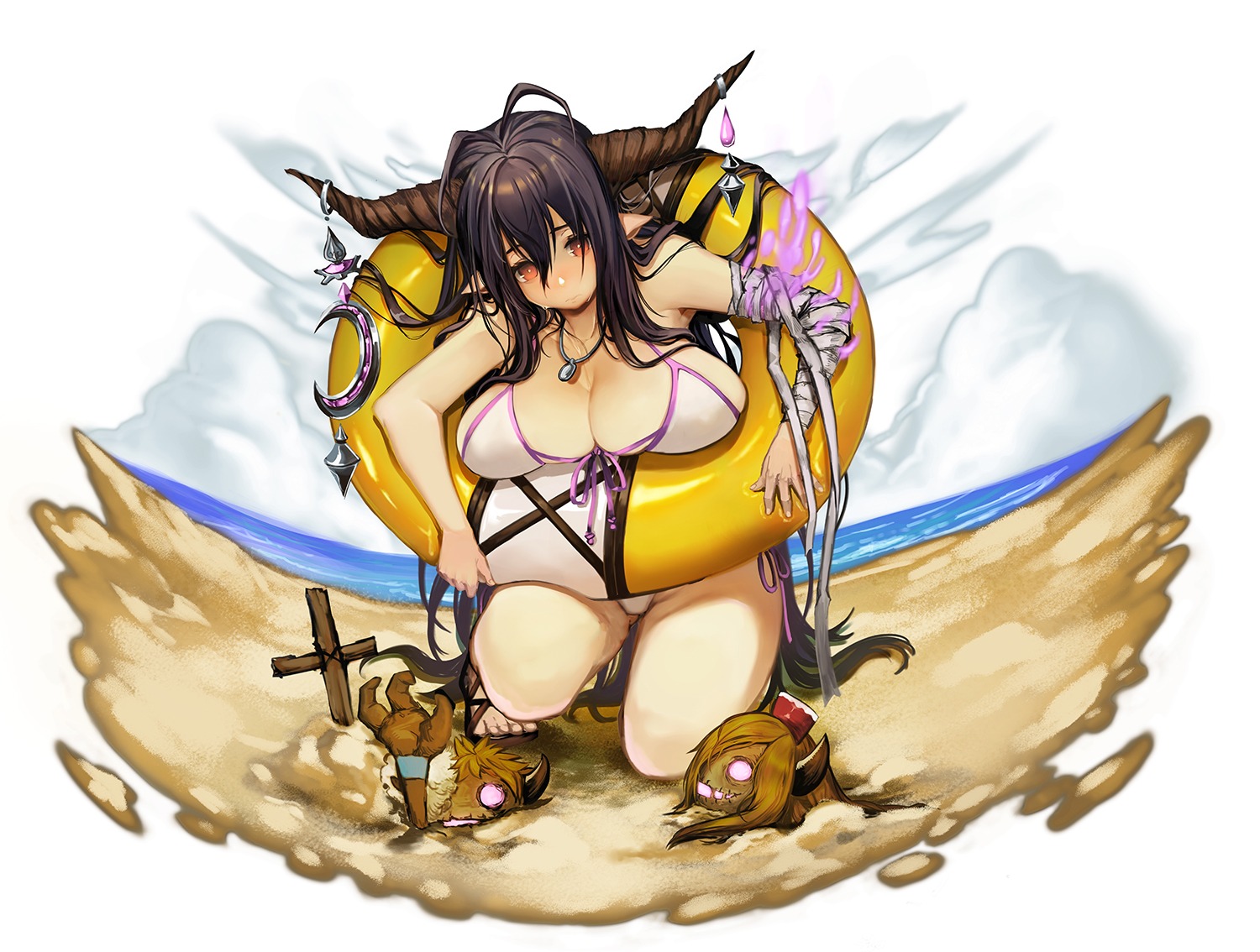 baby.g bandages bikini danua granblue_fantasy horns pointy_ears swimsuits