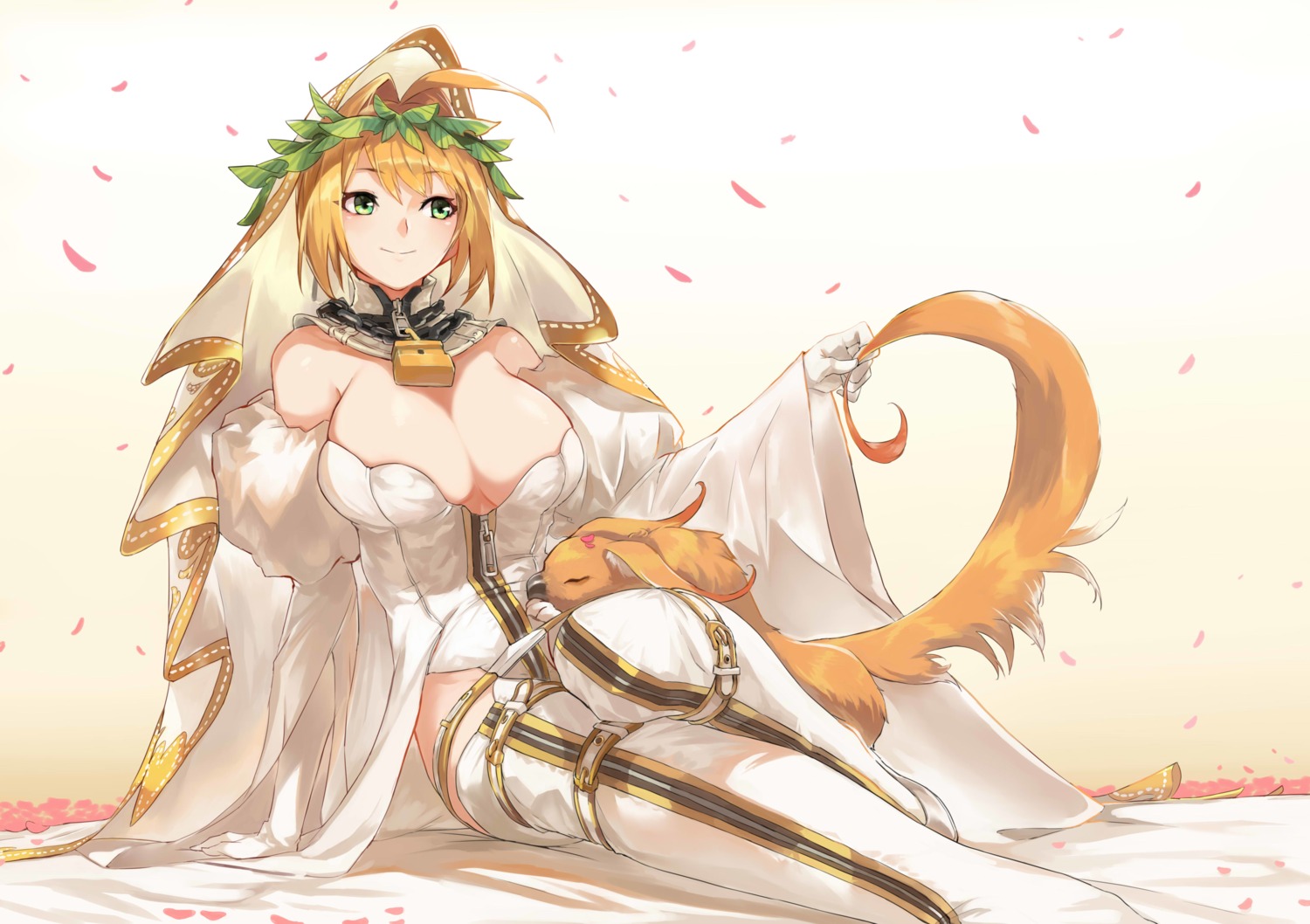 ceda cleavage fate/extra fate/extra_ccc fate/stay_night leotard saber_bride saber_extra thighhighs