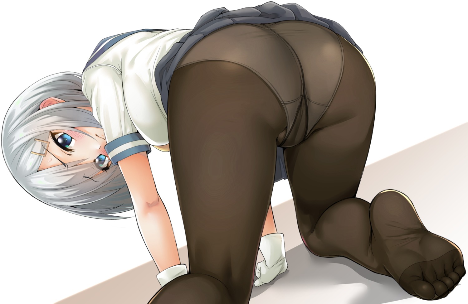 ass cameltoe feet hamakaze_(kancolle) ipuu_(el-ane_koubou) kantai_collection pantsu pantyhose seifuku