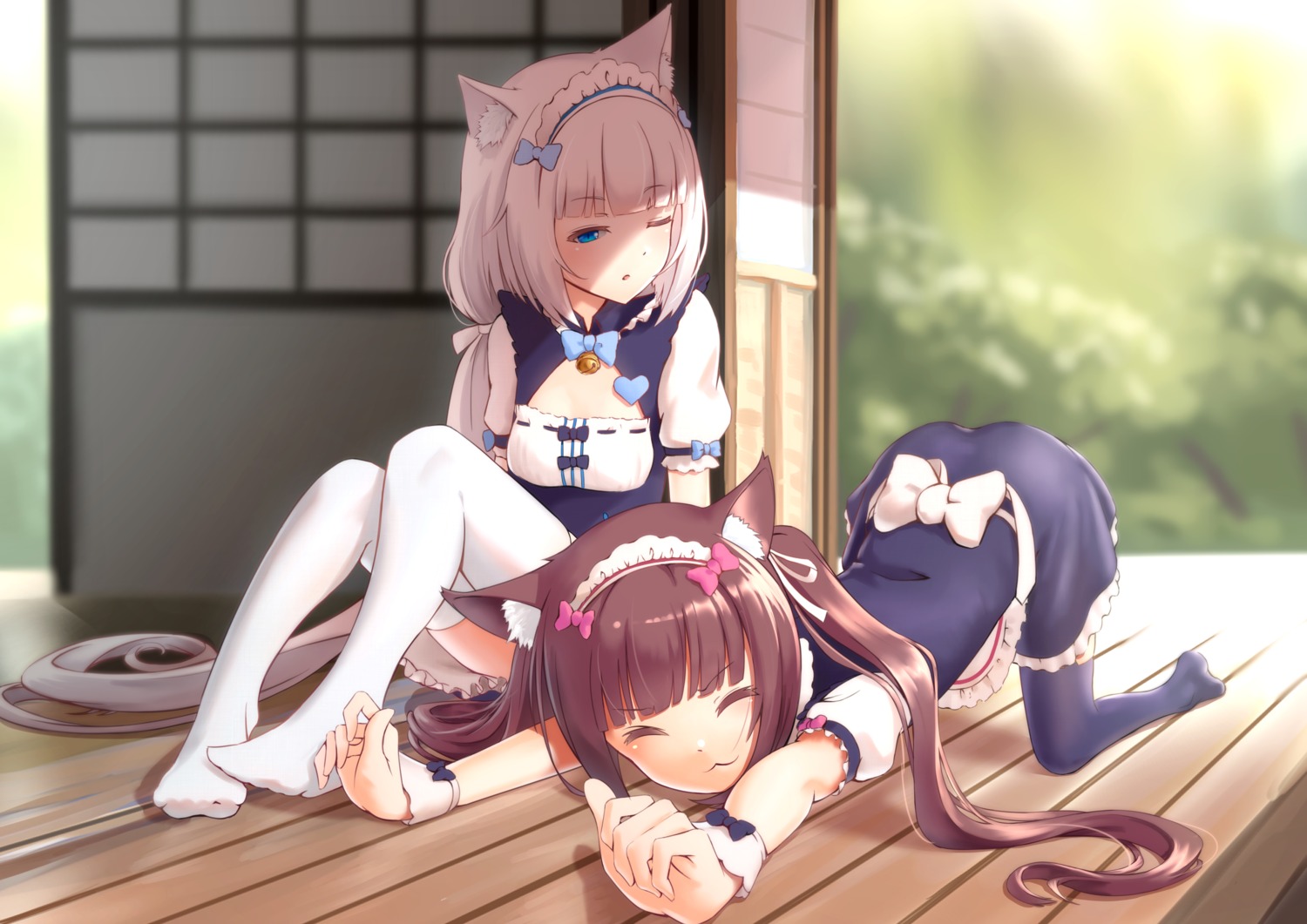 animal_ears chocola maid nekomimi nekopara oniku_(pixiv_28205308) thighhighs vanilla