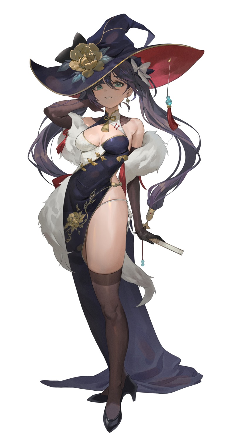 chinadress genshin_impact heels mona_megistus no_bra pantsu string_panties thighhighs witch zutsuyaku