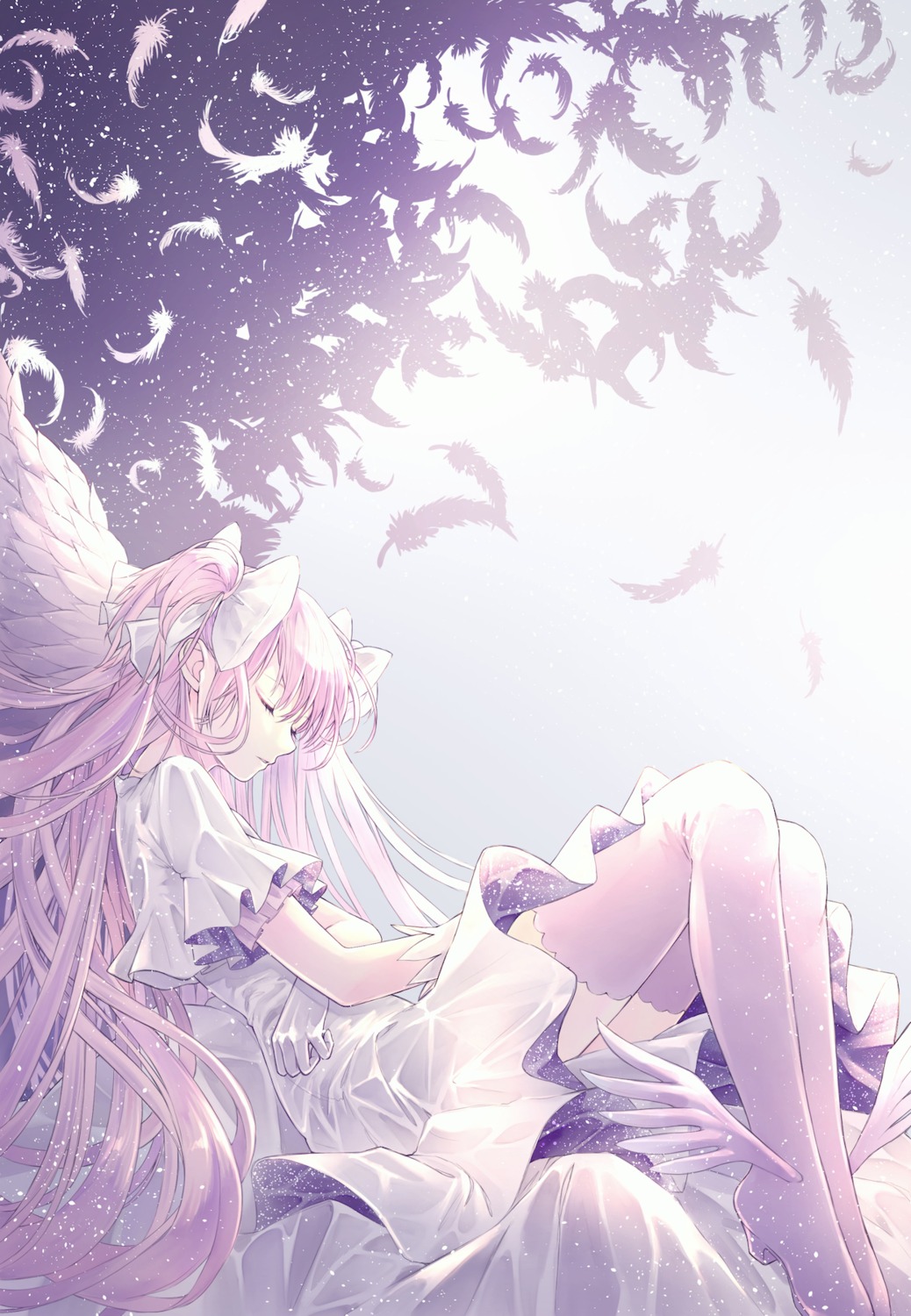 dress heels kaname_madoka puella_magi_madoka_magica riri_(artist) skirt_lift thighhighs ultimate_madoka wings