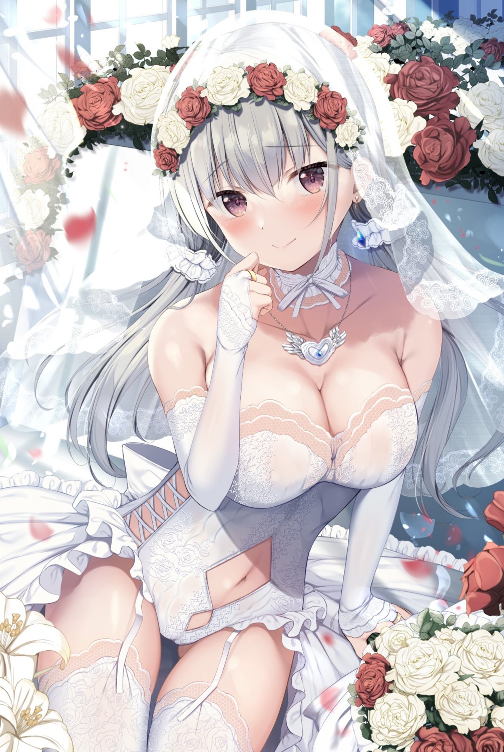 cameltoe cleavage dress lingerie see_through stockings thighhighs tomoo wedding_dress