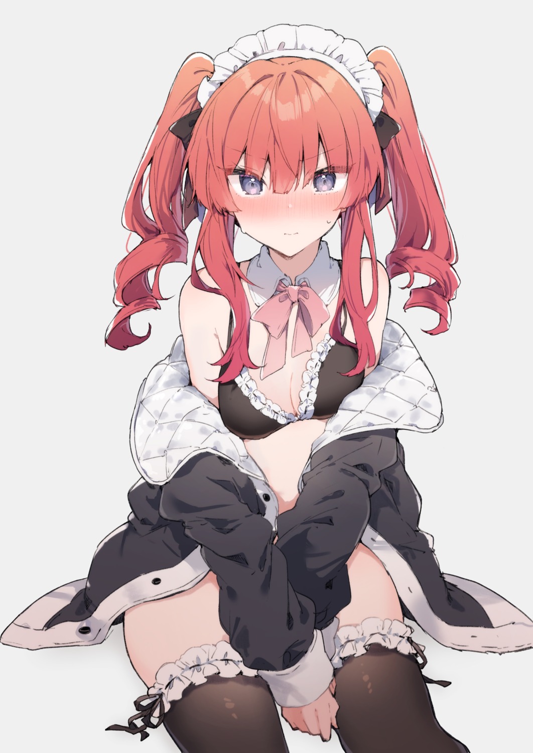 bra ikeuchi_tanuma maid open_shirt thighhighs