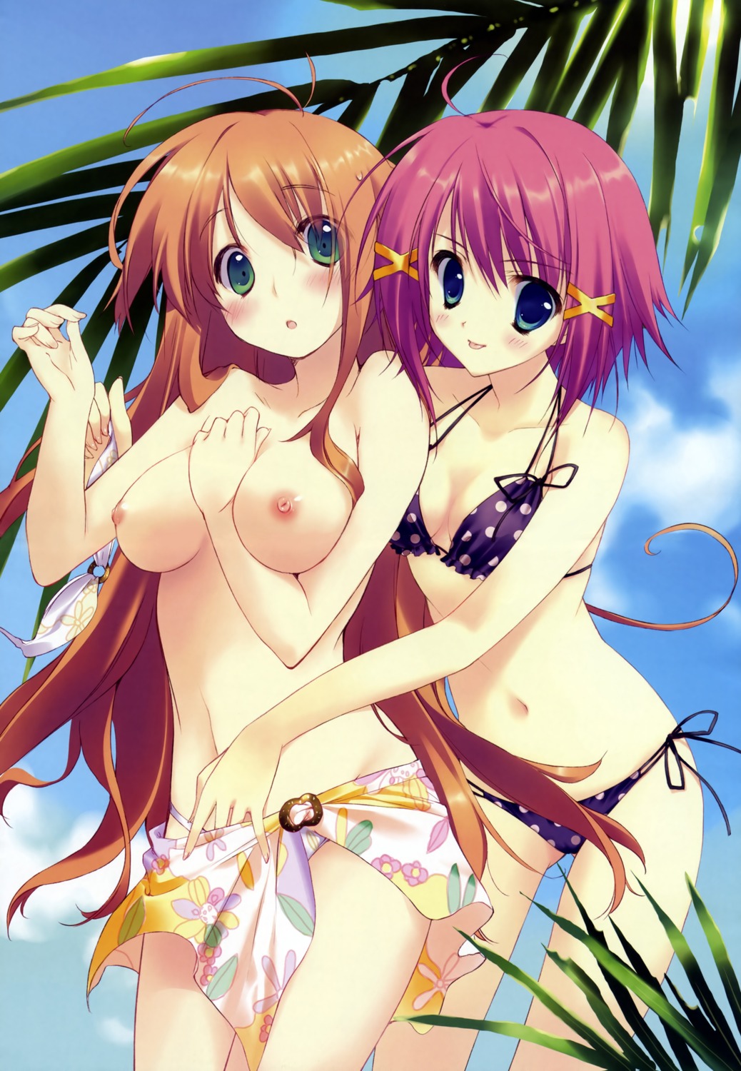 bikini breast_hold kamizuru_onpu kokonoka mitsurugi_asuka nipples ryohka swimsuits topless wizard_girl_ambitious